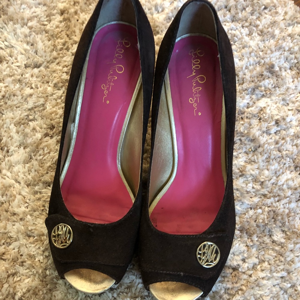 Suede Lilly Pulitzer Brown Wedges Sz 7